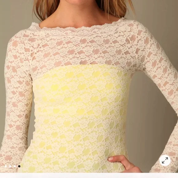 Free People Womens Black Lace Top Long Sleeve Sheer Layering Small NWOT - Picture 14 of 14